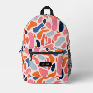 Pink, orange, blue abstract coral spots pattern printed backpack