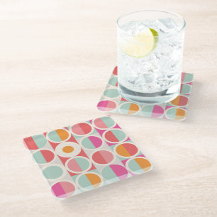 Pink Orange Blue Geometric Pattern Glass Coaster