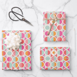 Pink Orange Blue Geometric Pattern Wrapping Paper Sheet