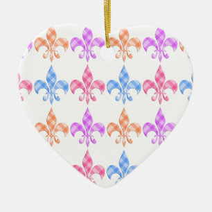 Pink orange blue purple brad fleur de lis design ceramic tree decoration