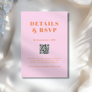 Pink Orange Bold Font QR Code Wedding RSVP  Enclosure Card
