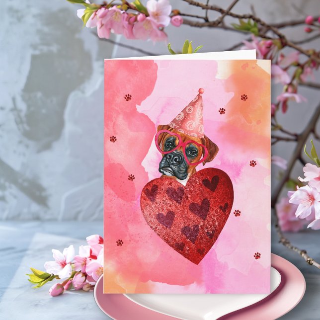 Pink Orange Boxer Valentine's Day Gift Dog Card (Creator Uploaded)