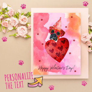 Pink Orange Boxer Valentine's Day Gift Dog Holiday Postcard