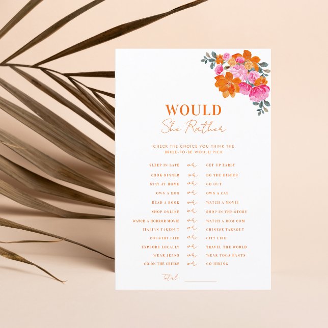 Pink Orange Bridal Shower Would She Rather Game (Creator Uploaded)