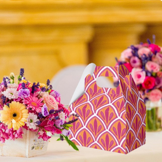 Pink & Orange Bright Colourful Fan Wedding  Favour Box (Creator Uploaded)