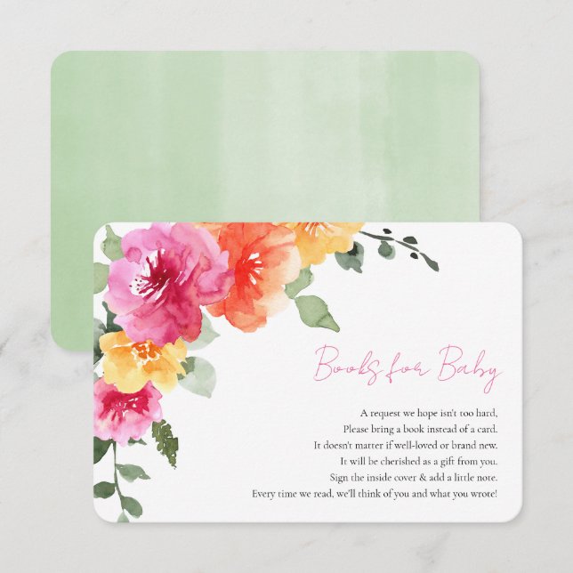 Pink orange bright colourful floral books for baby enclosure card (Front/Back)