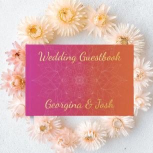 Pink & Orange Bright Ombre Mandala Wedding Guest Book