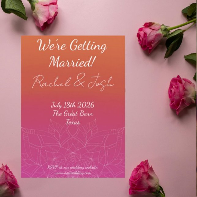 Pink & Orange Bright Ombre Mandala Wedding Invitation (Creator Uploaded)