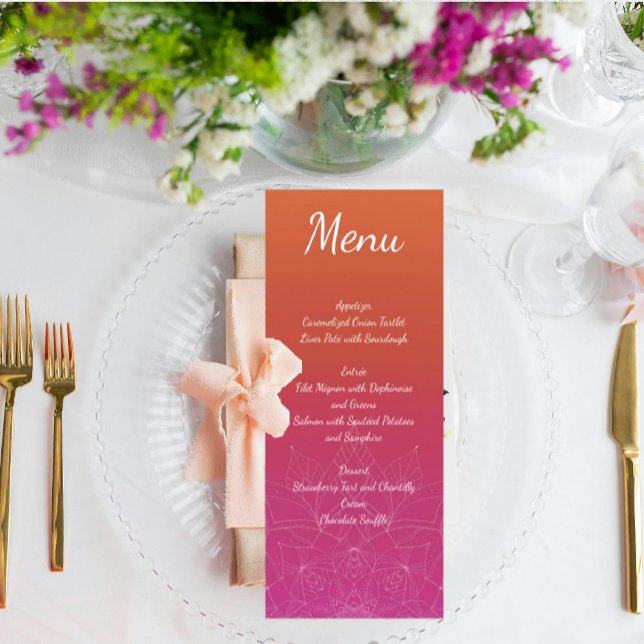 Pink & Orange Bright Ombre Mandala Wedding Menu (Creator Uploaded)