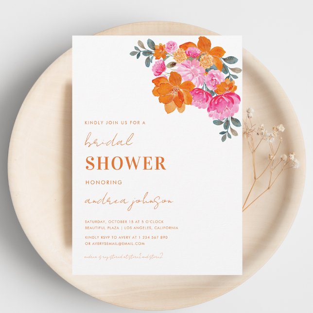 Pink & Orange Bright Summer Garden Bridal Shower Invitation (Creator Uploaded)