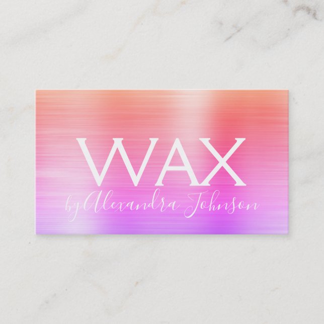 Pink Orange Brushed Metal Beauty Wax Business Card (Front)