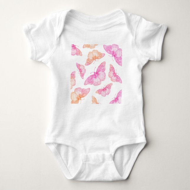 Pink Orange Butterfly Pattern      Baby Bodysuit (Front)