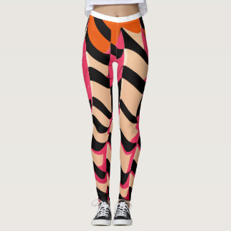 Pink & Orange Chequerboard Pattern Leggings: Bold Leggings