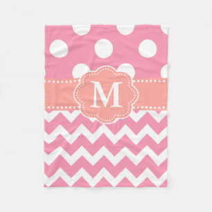 Pink Orange Chevron Dots Monogram Blanket