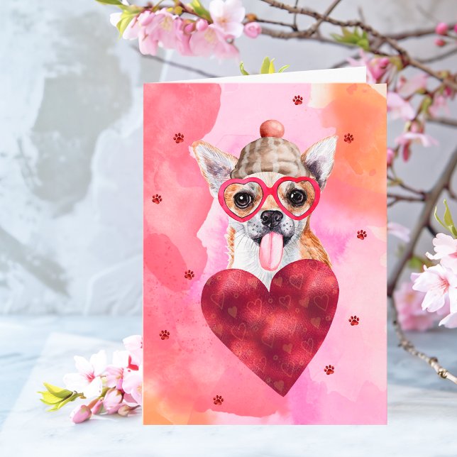 Pink Orange Chihuahua Valentine's Day Gift Dog Card (Creator Uploaded)