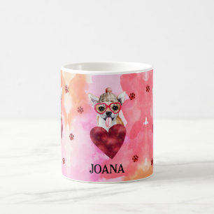 Pink Orange Chihuahua Valentine's Day Gift Dog Coffee Mug