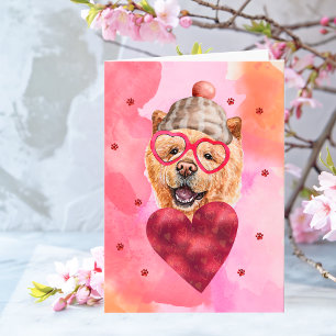 Pink Orange Chow Chow Valentine's Day Gift Dog Card