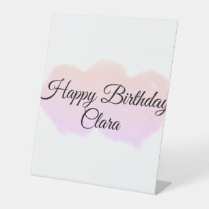 Pink orange clouds pastel happy birthday modern  pedestal sign
