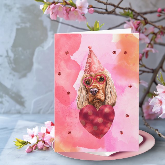 Pink Orange Cocker Spaniel Valentines Day Gift Dog Card (Creator Uploaded)