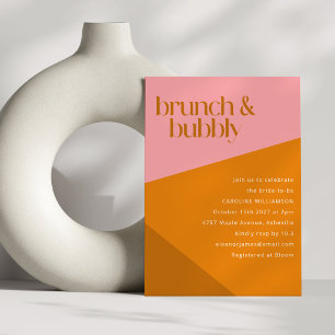 Pink Orange Colour Block Bridal Shower Brunch Invitation