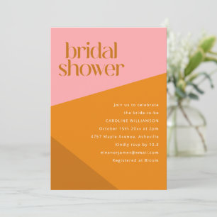 Pink Orange Colour Block Bridal Shower Party Invitation