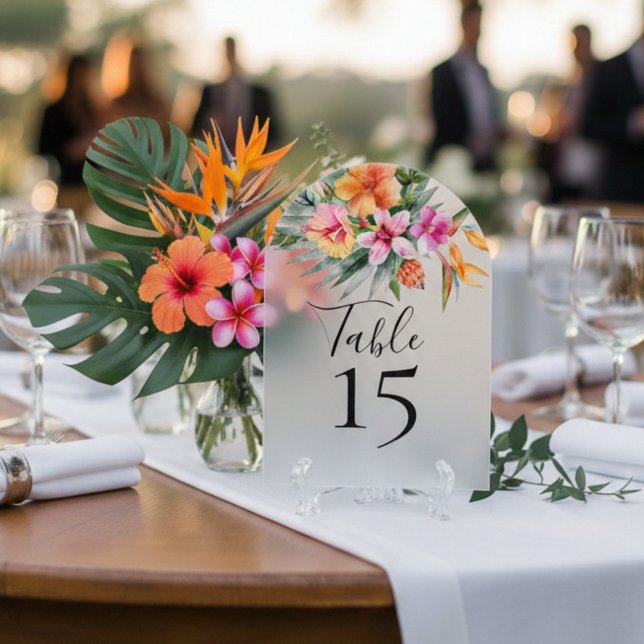 Pink Orange Colourful Tropical Floral Table Number (Creator Uploaded)