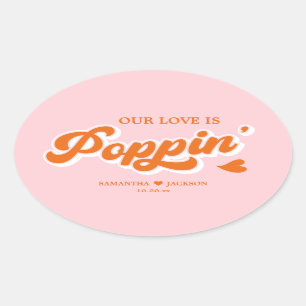 Pink Orange Colourful Wedding Popcorn Favour Oval Sticker