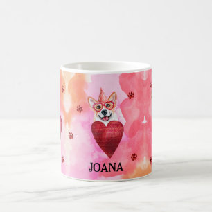 Pink Orange Corgi Valentine's Day Gift Dog Coffee Mug