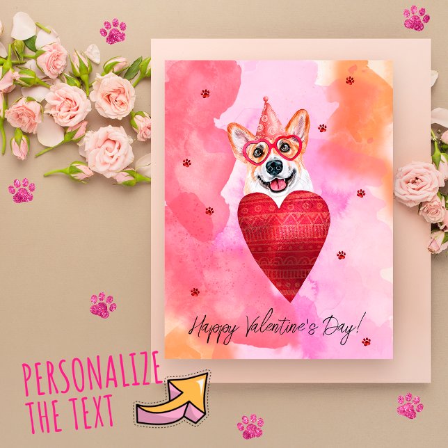 Pink Orange Corgi Valentine's Day Gift Dog Holiday Postcard (Creator Uploaded)