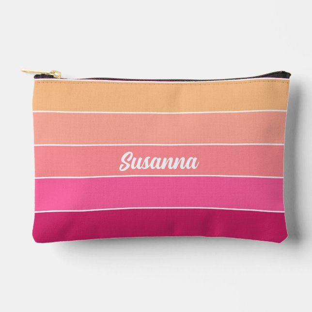 pink orange Custom Summer Colour Block Stripes Accessory Pouch (Front)