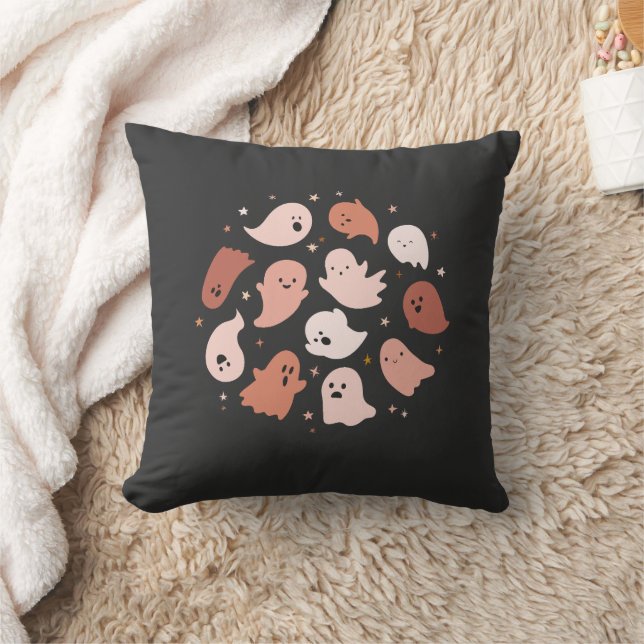 Pink Orange Cute Ghost Halloween Cushion (Blanket)
