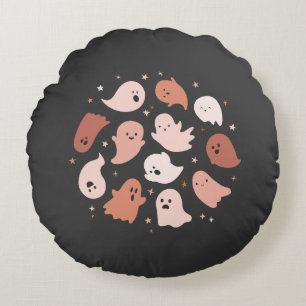 Pink Orange Cute Ghost Halloween Round Cushion