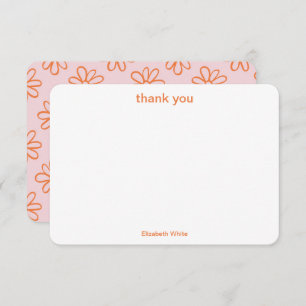 Pink Orange Cute Girly Retro Minimalist Trendy Thank You Card