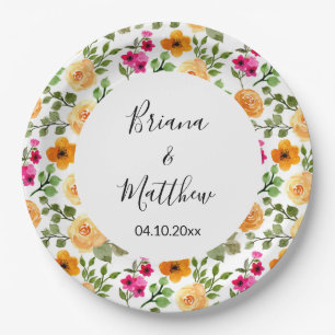 Pink Orange Cute Summer Floral Paper Plate