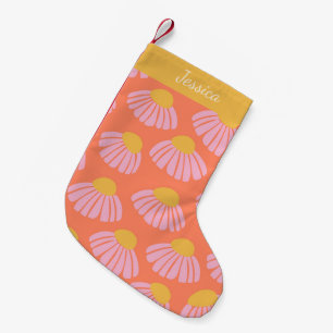 Pink Orange Daisy Flower Pattern Personalised  Small Christmas Stocking