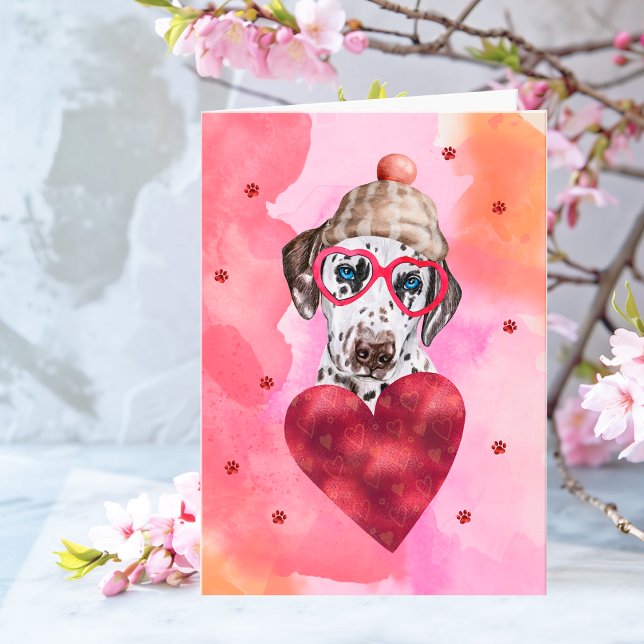 Pink Orange Dalmatian Valentine's Day Gift Dog Card (Creator Uploaded)