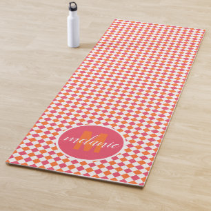 Pink & Orange Diamond Pattern Monogram Yoga Mat