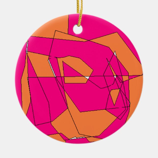 Pink Orange Digital Painting, Kids Art Ceramic Tree Decoration (Front)