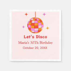 Pink Orange Disco Ball Let's Disco Birthday Party Napkin