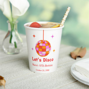 Pink Orange Disco Ball Let's Disco Birthday Party Paper Cups