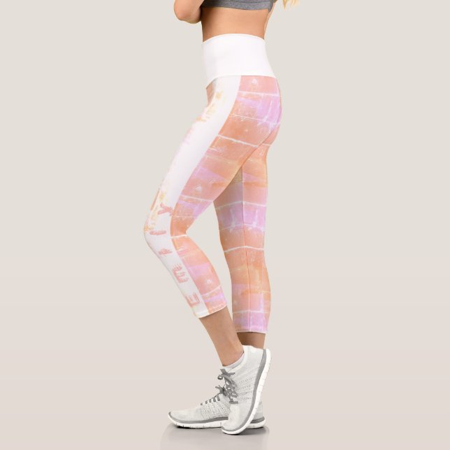 Pink Orange distressed pattern personalised Capri Leggings (Left)