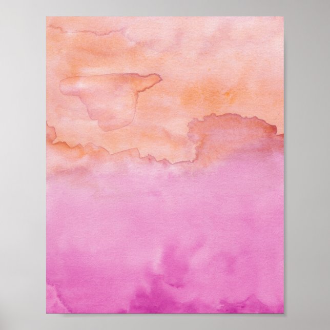 Pink Orange Duo Watercolor Abstract Painting Art Poster (Front)