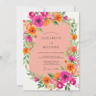 Pink Orange Energetic Summer Wedding Invitation