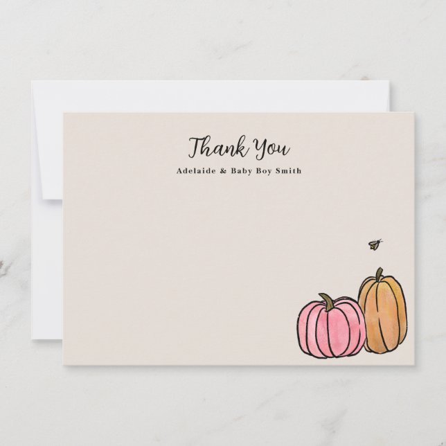 Pink Orange Fall Pumpkin Thank You Note Card (Front)