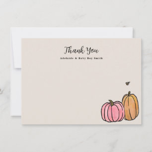 Pink Orange Fall Pumpkin Thank You Note Card