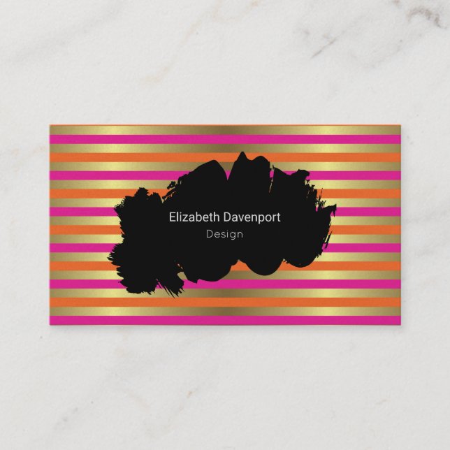 Pink, Orange & Faux Gold Metallic Professional Business Card (Front)