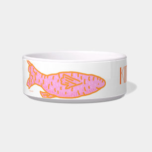 pink orange fishy cat bowl