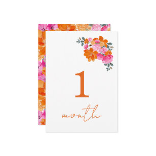 Pink Orange Floral Baby Monthly Milestone Card