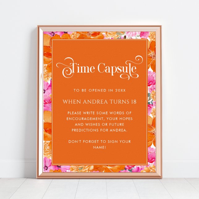 Pink & Orange Floral Baby Shower Time Capsule Poster (Creator Uploaded)