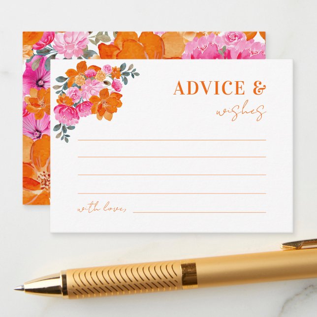 Pink Orange Floral Bridal Shower Advice and Wishes Enclosure Card (Creator Uploaded)